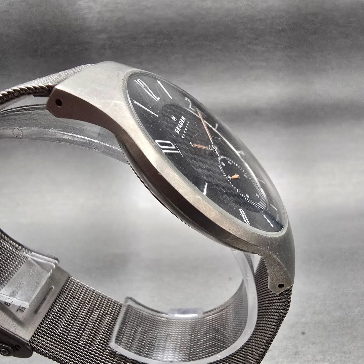 Skagen Watch Men 41mm Gray Dial Titanium Round Mesh Band 805XLTTM New Battery3