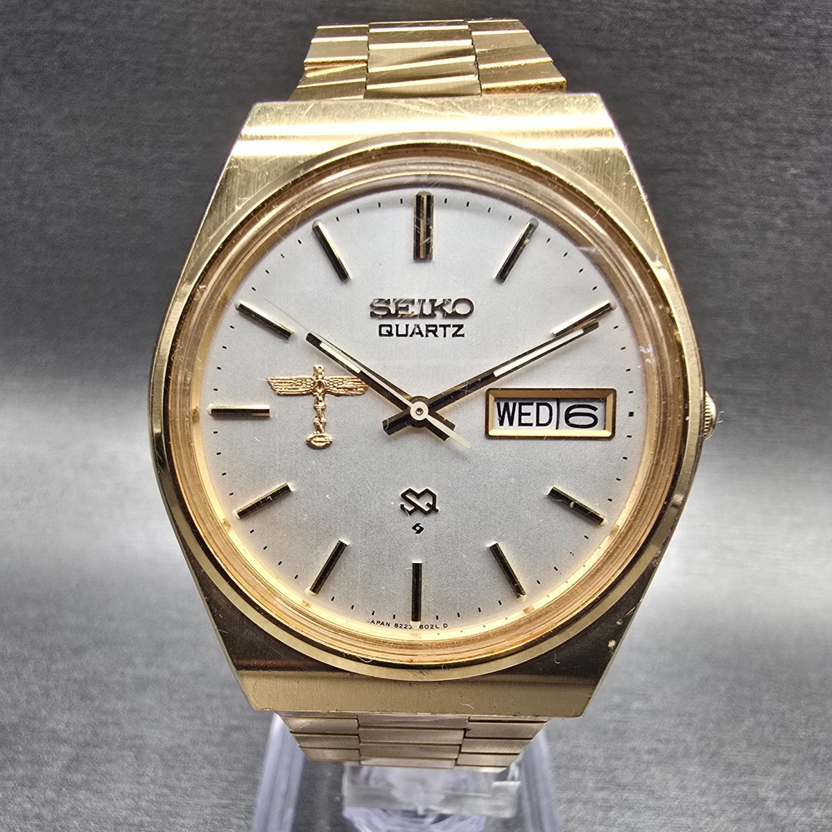 Seiko Beoing Watch Men 35mm Silver Dial Gold Tone Daydate 8223-8029 New Battery0