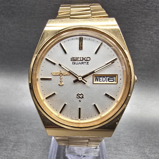 Seiko Beoing Watch Men 35mm Silver Dial Gold Tone Daydate 8223-8029 New Battery0