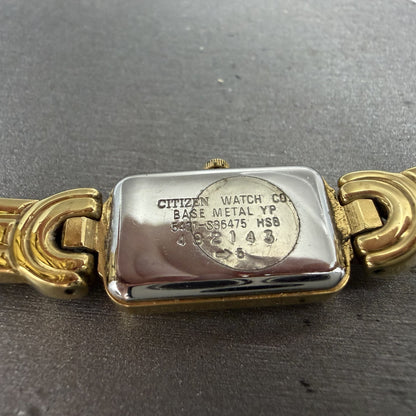 Citizen Tank Watch Women 14mm Blue Dial Gold Tone Rectangle 5421S36475 New Bat9