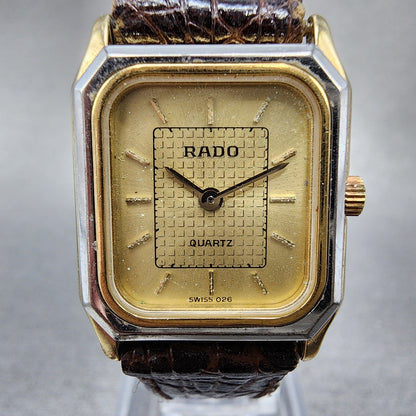 Rado Tank Watch Women 20mm Gold Dial Two Tone Octagon 133.5293.2 New Battery1