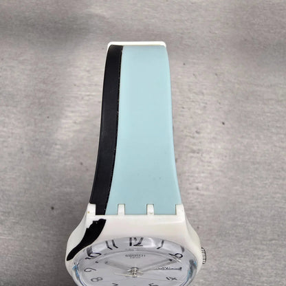 Swatch GREYTWIST Watch Men White Dial White Case Daydate Round GW711 New Battery4