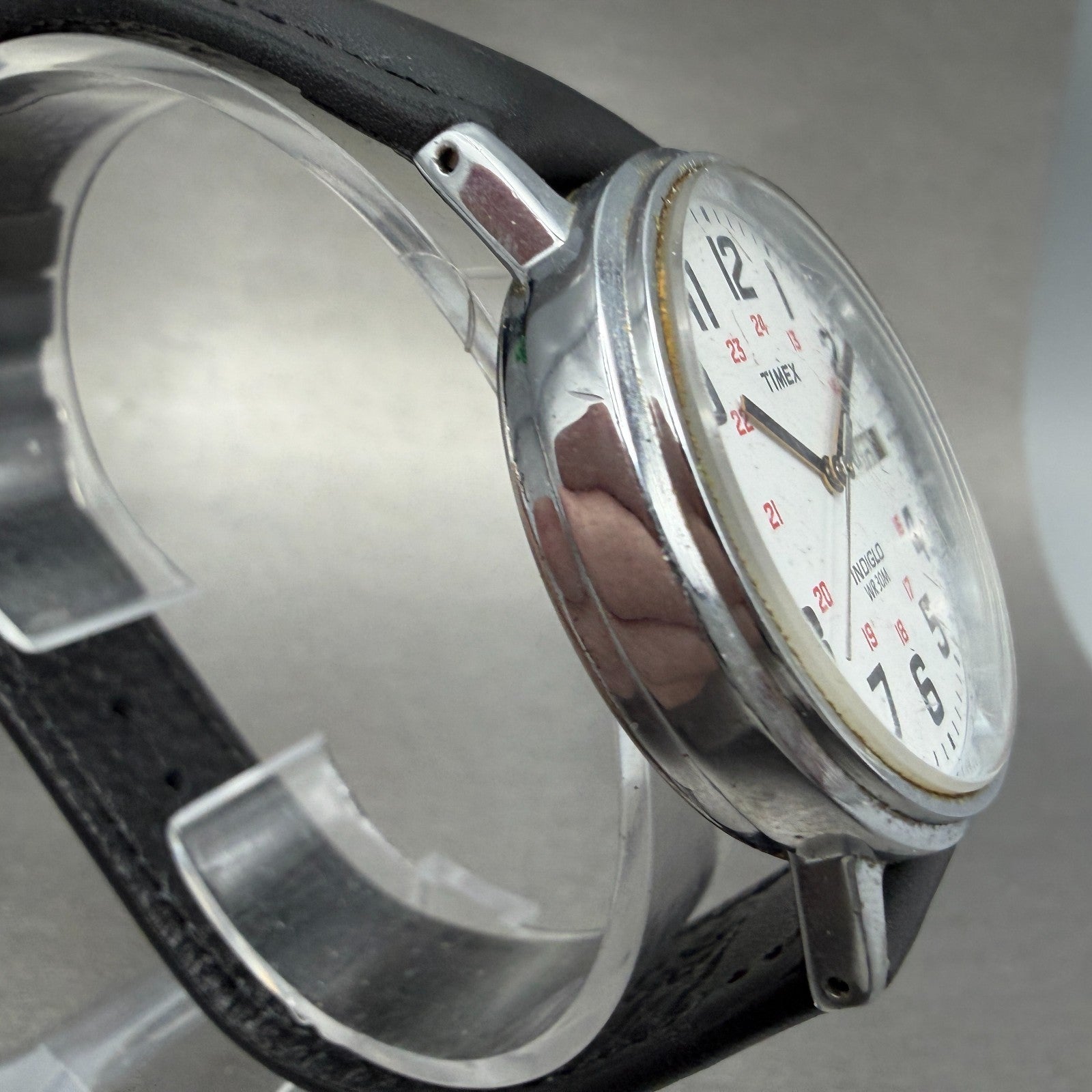 Timex Easy Reader Watch Men 35mm White Dial Silver Tone Round DaydateNew Battery3