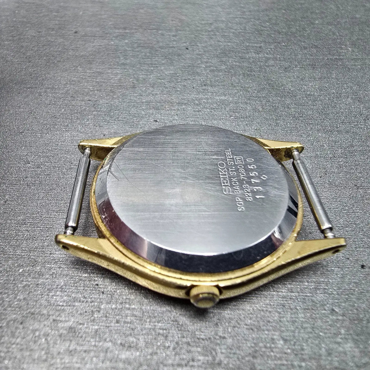 Seiko SQ Watch Men 32mm White Dial Gold Daydate Round 8223-7080 VTG PARTS10