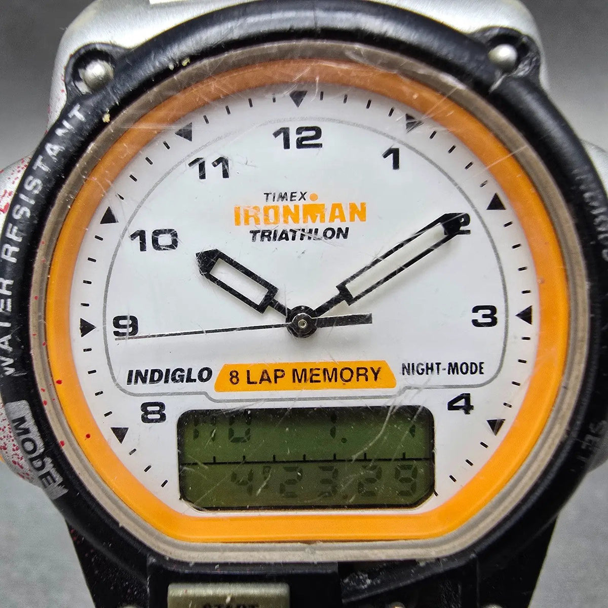 Timex Ironman Triathlon Watch Men 42mm White Dial Silver Alarm Chrono READ Runs1