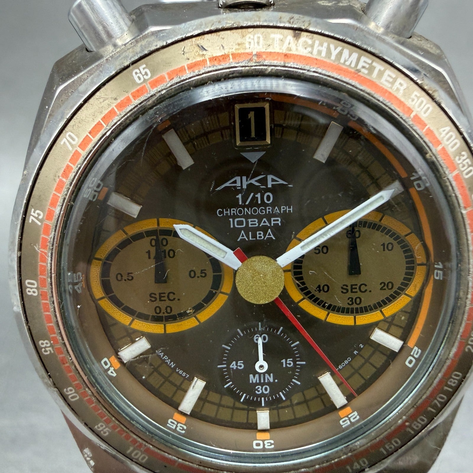 Seiko Alba AKA Watch Men 41mm Brown Dial Silver Tone Date V657-6060 New Battery1