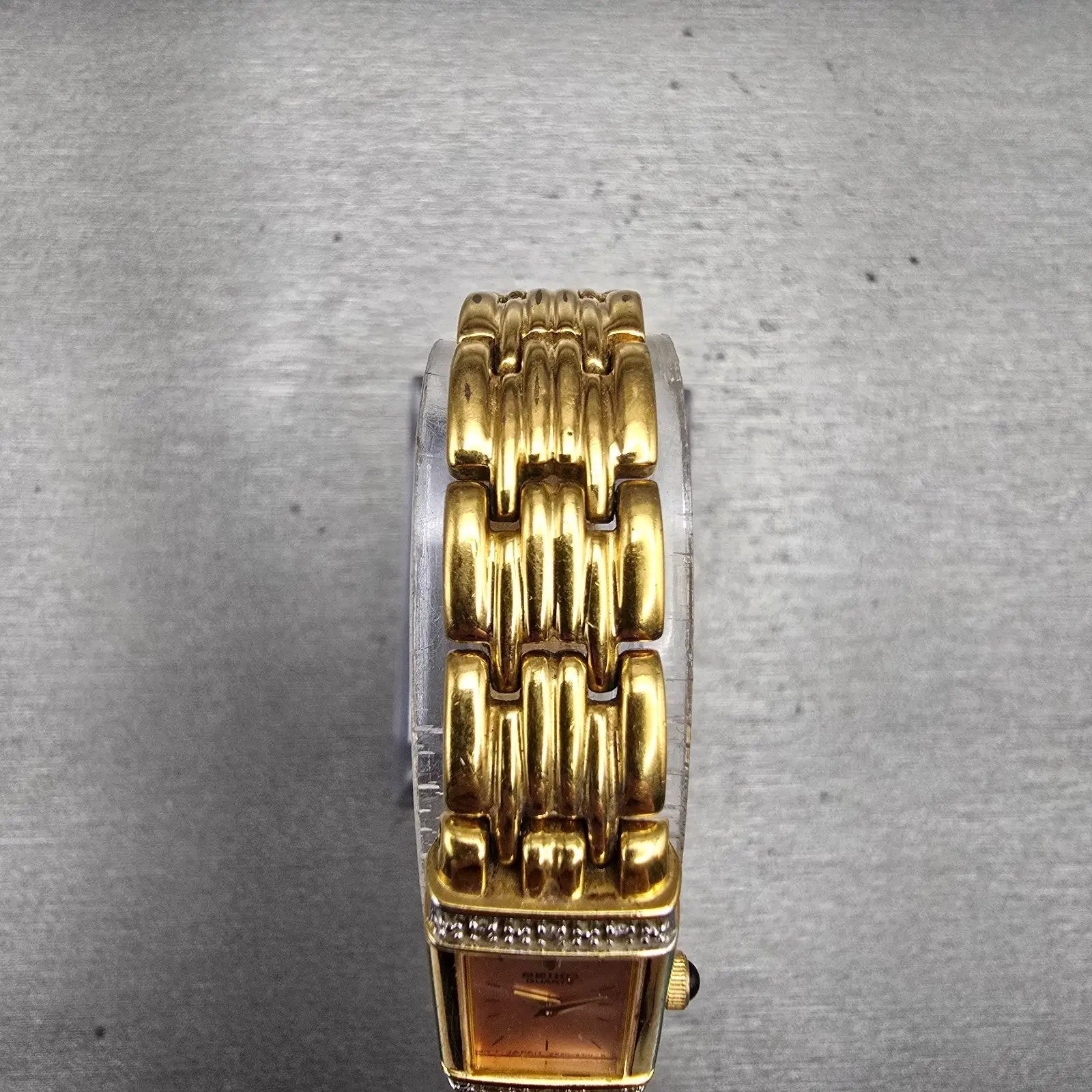 Seiko Watch Women 13mm Pink Dial Gold Tone Diamonds Rectangle 2E20-7191 New Batt4