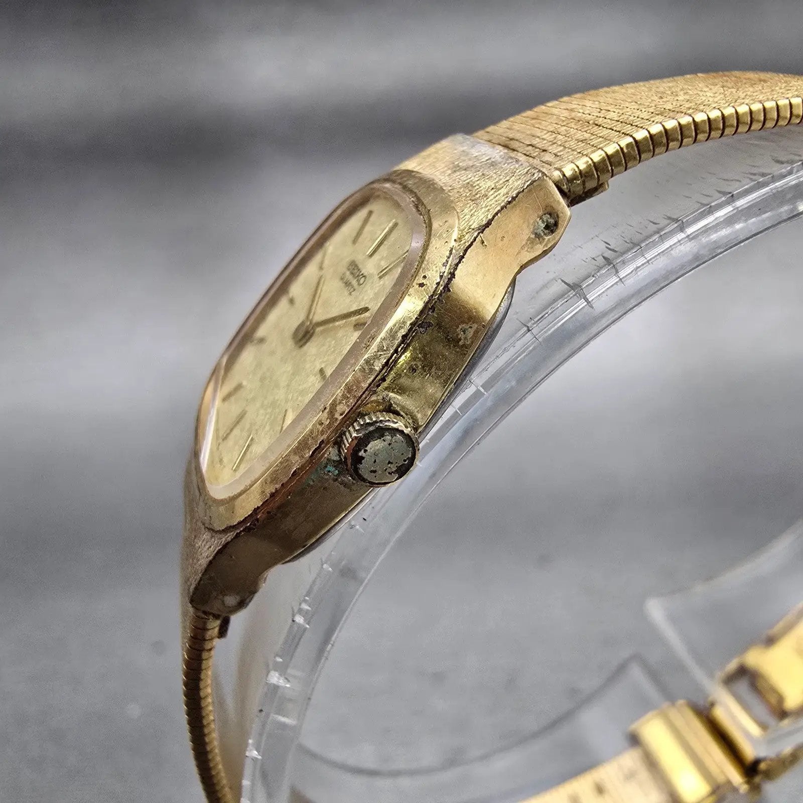 Seiko Watch Women 18mm Champagne Dial Gold Tone Oval 2C20-5029 New Battery VTG2