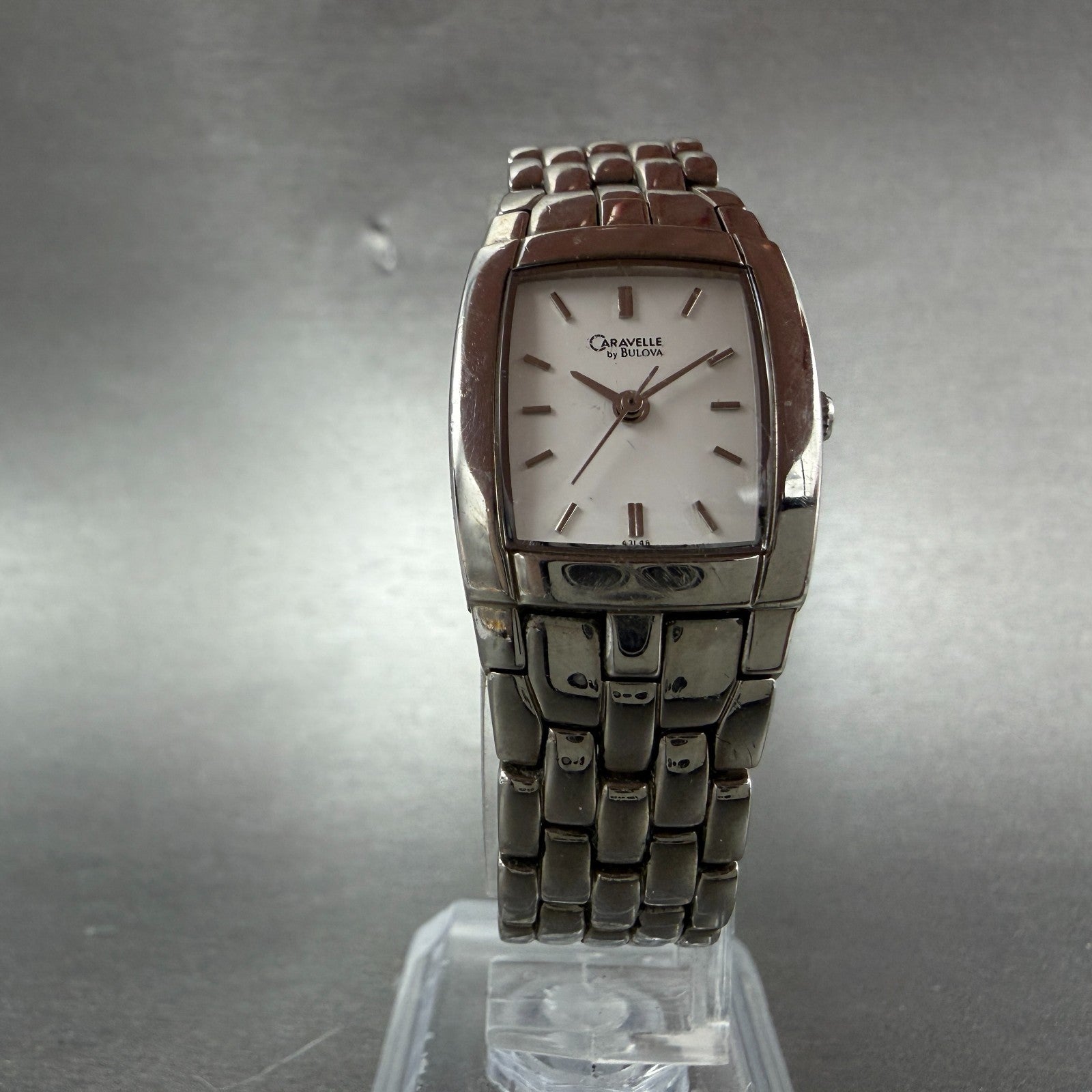 Bulova Caravelle Tank Watch  20mm White Dial Silver Tone Rectangle 43L48 New Bat5