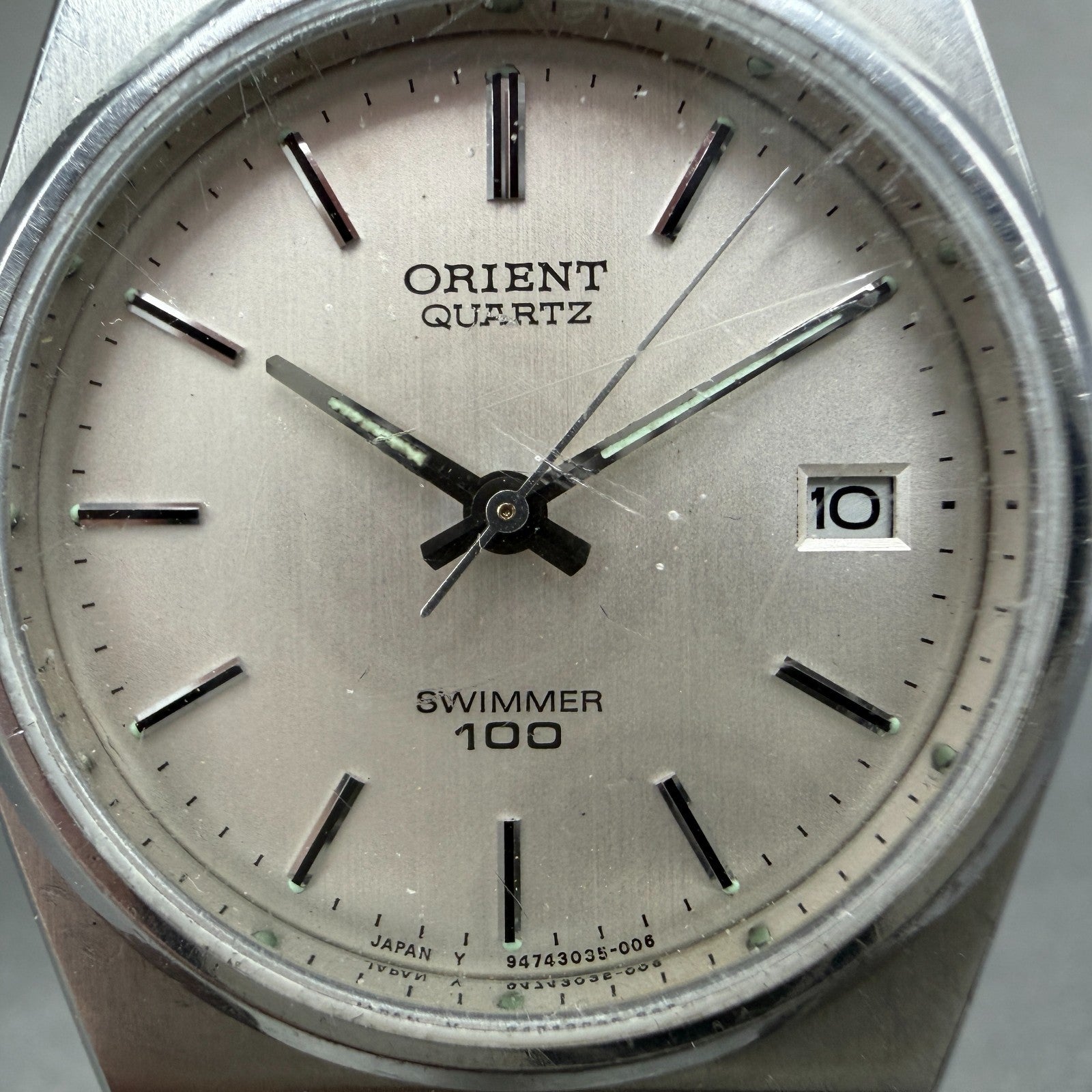 Orient Swimmer Watch Unisex 32mm Silver Dial Silver Tone Date Round New Battery1