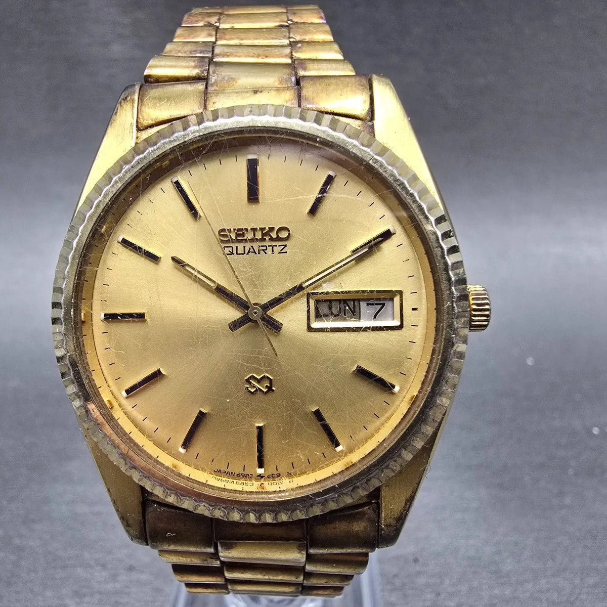 Seiko SQ President Watch Men 35mm Gold Dial Gold Tone Daydate 6923-8089 PARTS0