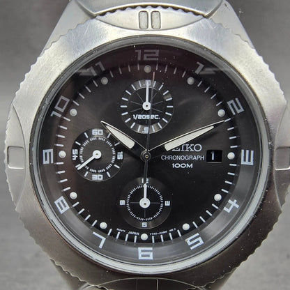 Seiko Chronograph Watch Men 42mm Gray Dial Silver Tone Date 7T92-0AW0 NewBattery2
