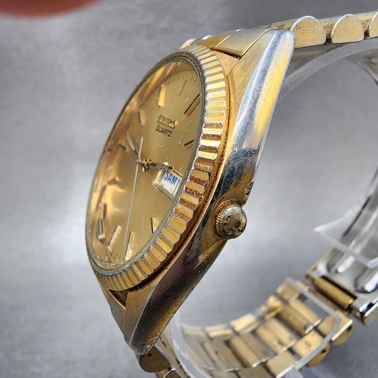 Seiko President Watch Men 36mm Champagne Dial Gold Tone Daydate 7n438110 PARTS3