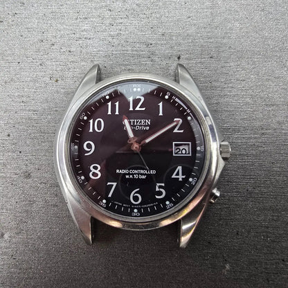 Citizen Eco-Drive Watch Men 38mm Black Dial Steel Atomic Round Date READ!!!!!! J0