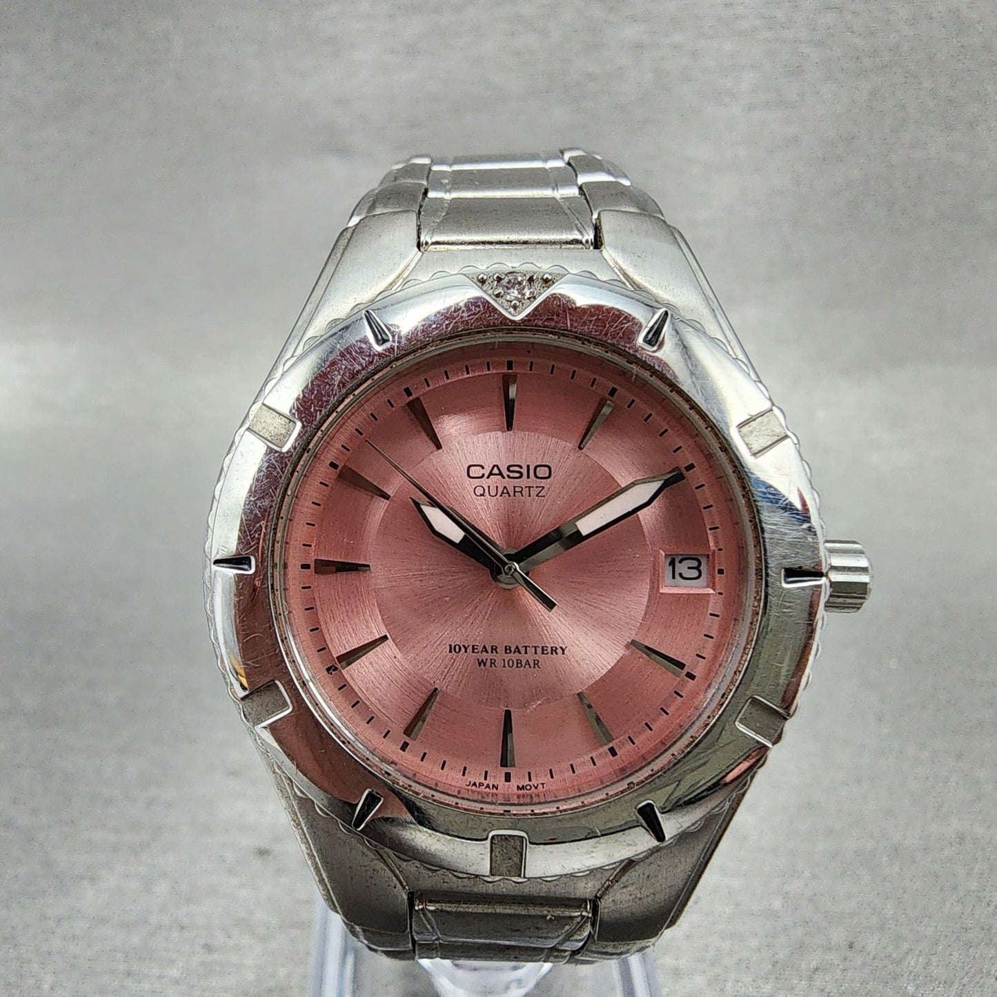 Casio Women Diver Watch Women 33mm Pink Dial Silver Tone Date LTD1035 New Batt10