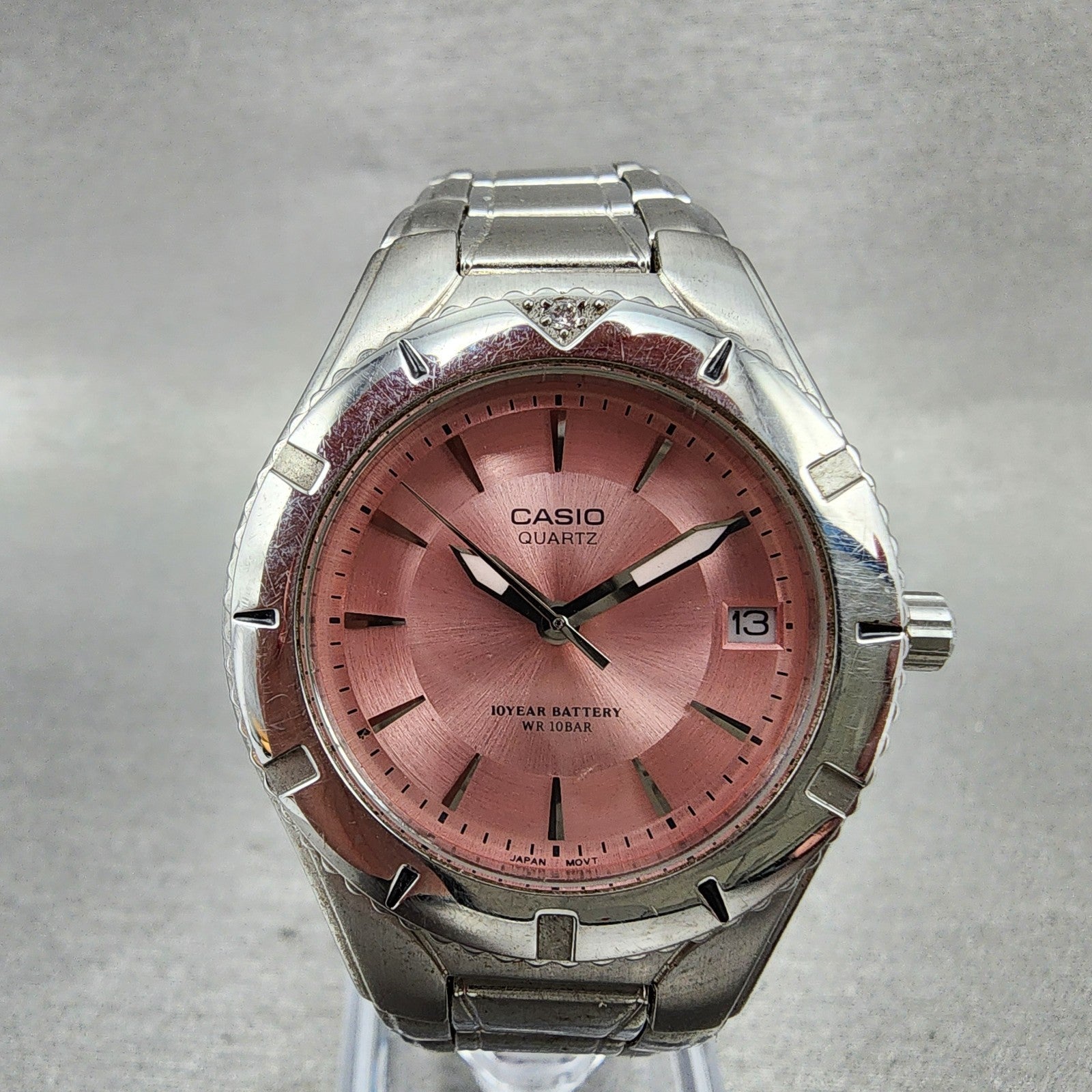 Casio Women Diver Watch Women 33mm Pink Dial Silver Tone Date LTD1035 New Batt10