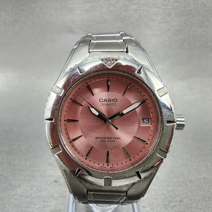 Casio Women Diver Watch Women 33mm Pink Dial Silver Tone Date LTD1035 New Batt10