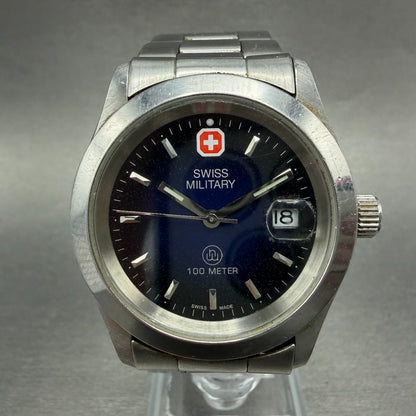 Swiss Military Watch Men 36mm Blue Dial Silver Toe Date 6-523 6824 New Battery0