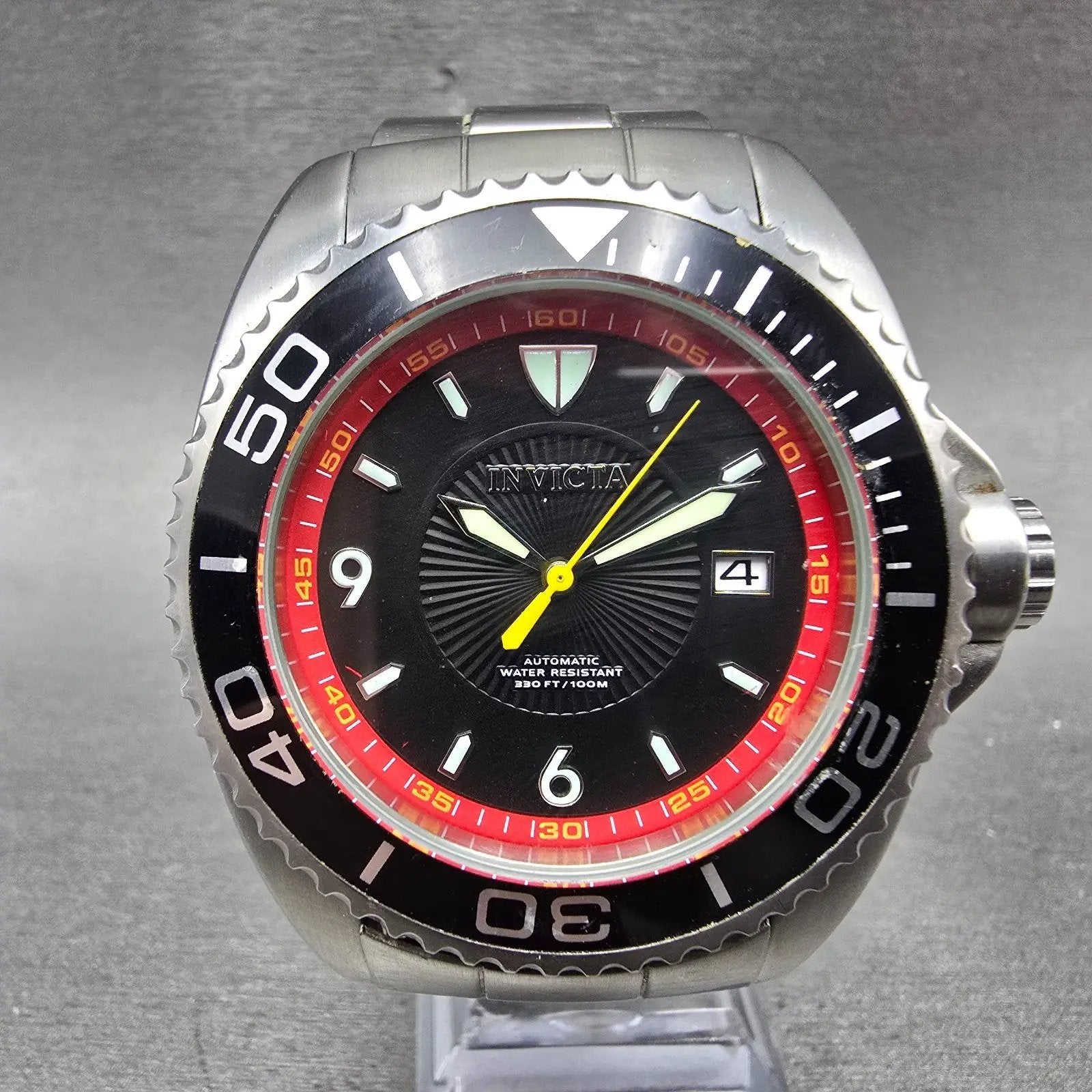Invicta Pro Diver Automatic Watch Men 45mm Black Dial Silver Tone Date 6053 Runs0