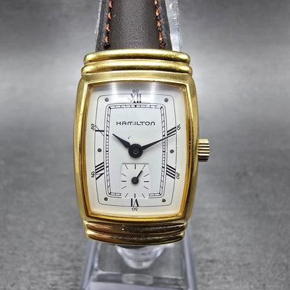 Hamilton Watch Women 19mm White Dial Gold Tone Small Seconds Rectangle New Batt0