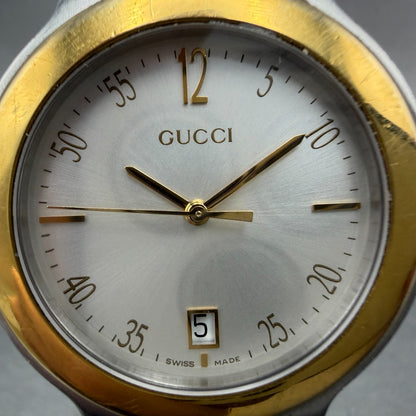 Gucci 8900M Watch Men 35mm Silver Dial Two Tone Date Round New Battery Vintage1