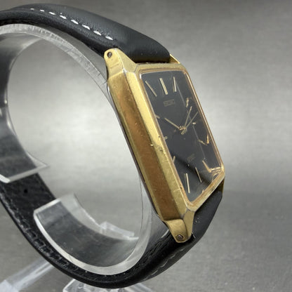 Seiko Spirit Tank Watch Men 25mm Black Dial Gold Tone Rectangle 7N01-5180 Newbat3