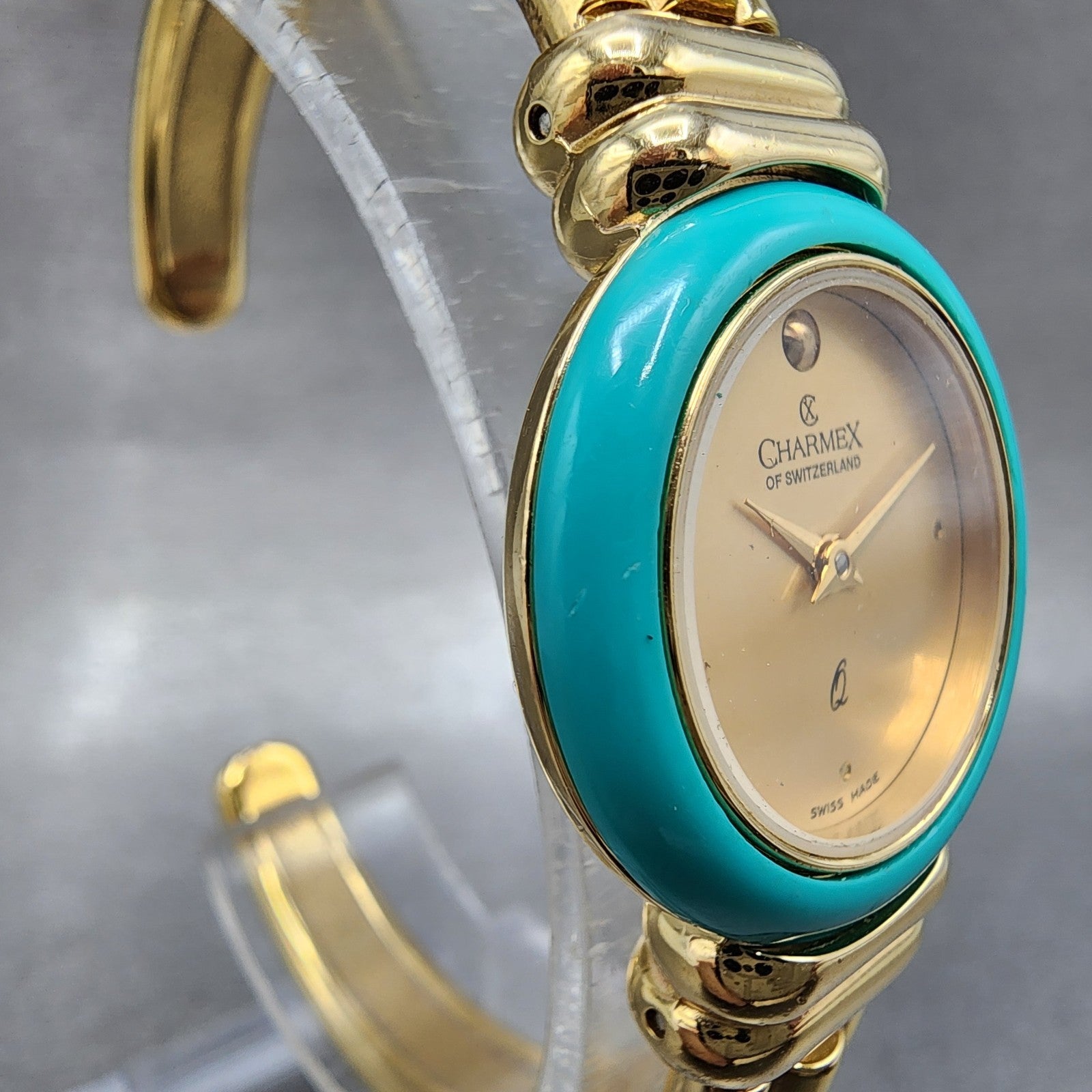 Charmex Watch Women 25mm Gold Dial Gold Tone Round Interchangeable Bezel New Bat3