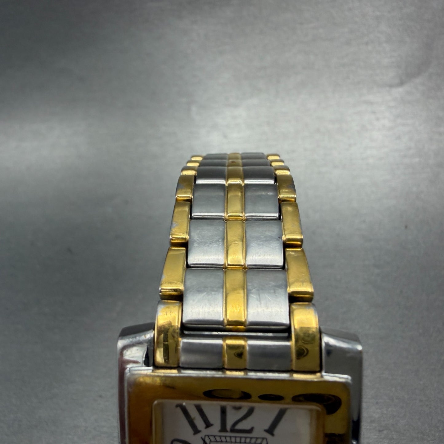 Cyma Noblesse Tank Watch Men 28mm White Dial Two Tone Date 525 PARTS4