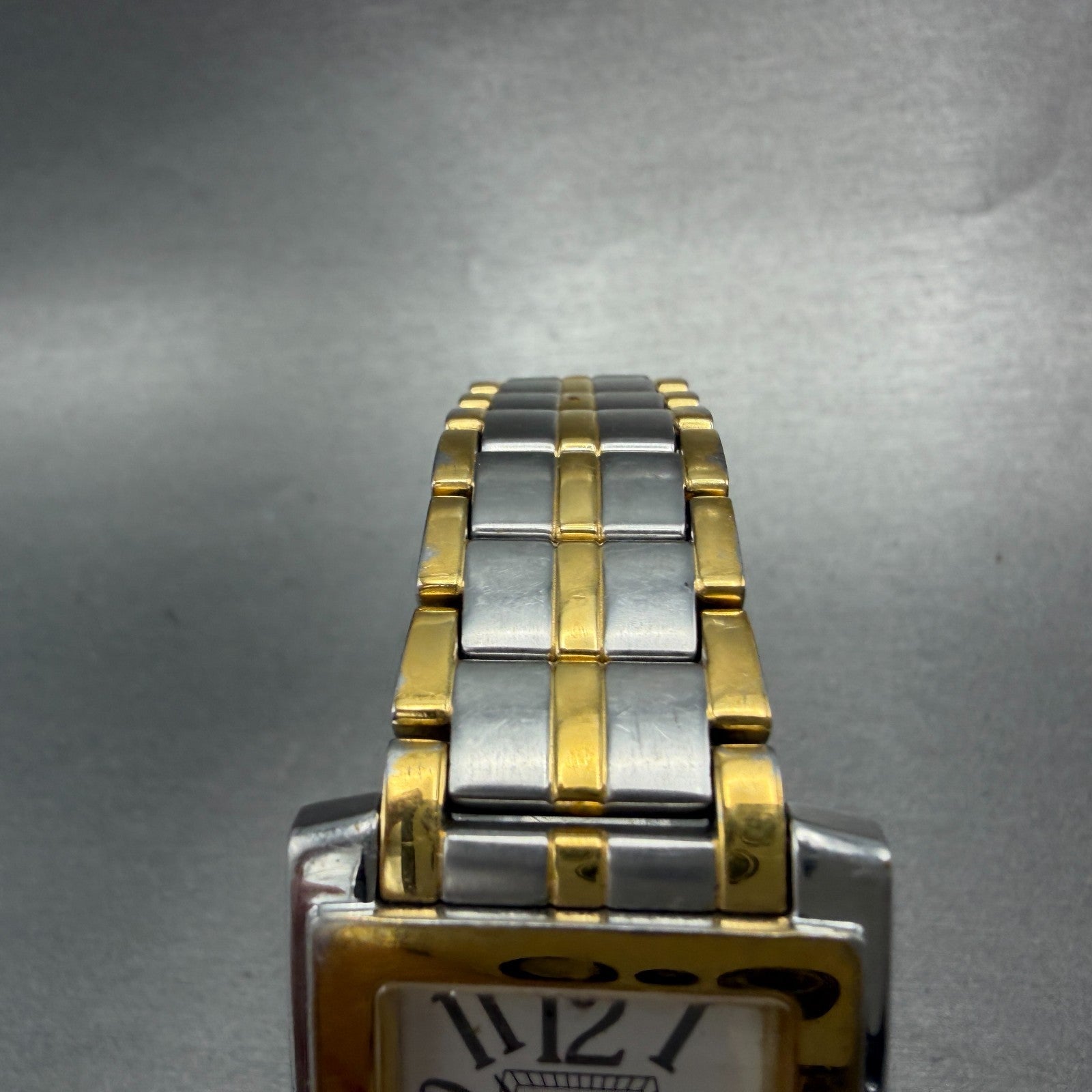 Cyma Noblesse Tank Watch Men 28mm White Dial Two Tone Date 525 PARTS4