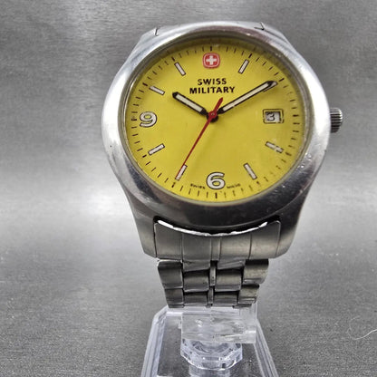 Wenger Swiss Military Watch Men 39mm Yellow Dial Steel Date Round 095.1535 PARTS6