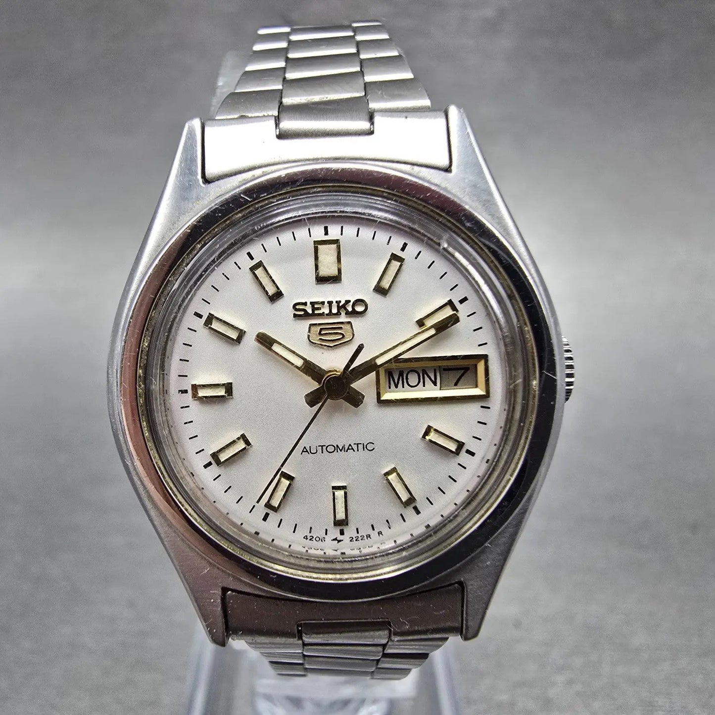 Seiko 5 Automatic Watch Women 25mm Silver Dial Silver Tone 4206-0410 New Battery0
