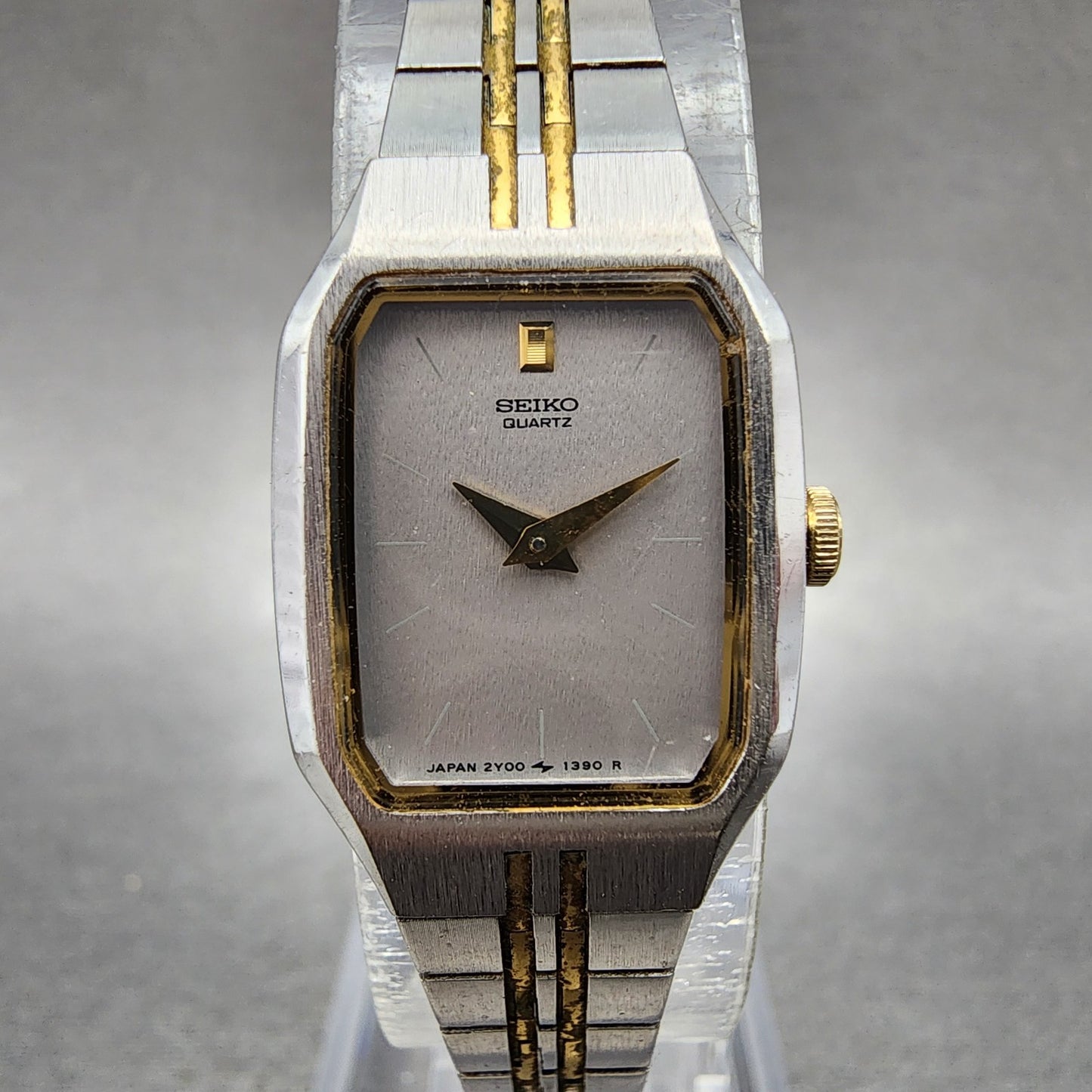 Seiko Watch Women 17mm Silver Dial Two Tone Rectangle 2Y005279 New Battery0