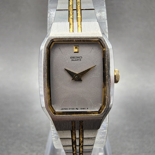 Seiko Watch Women 17mm Silver Dial Two Tone Rectangle 2Y005279 New Battery0