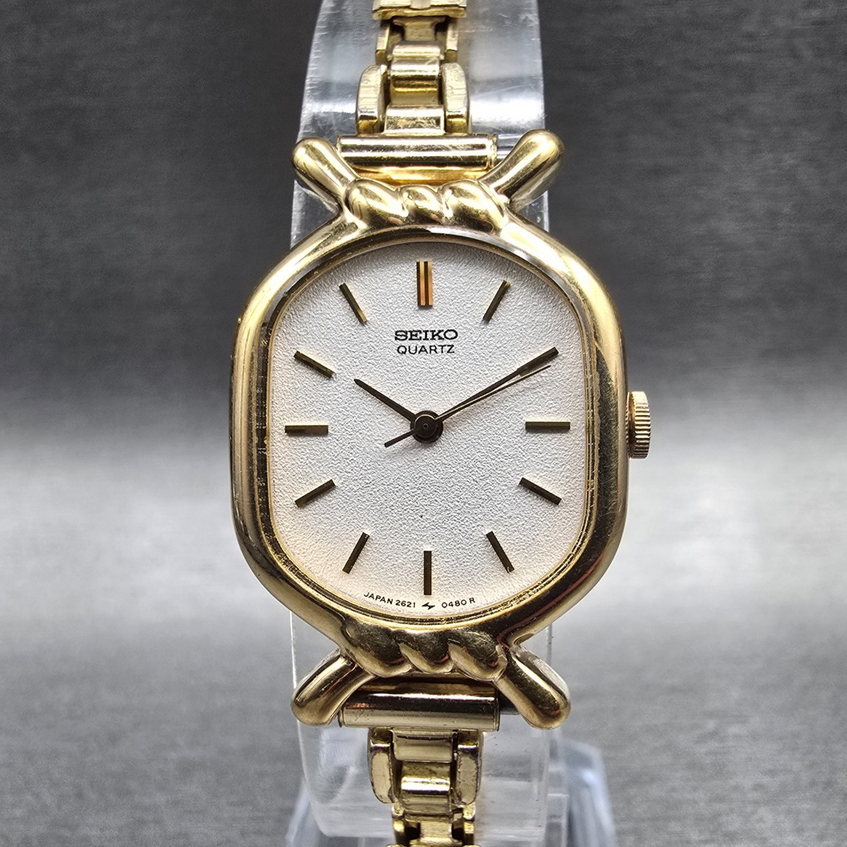 Seiko Watch Women 21mm White Dial Gold Tone Oval 2621-5230 New Battery Vintage0