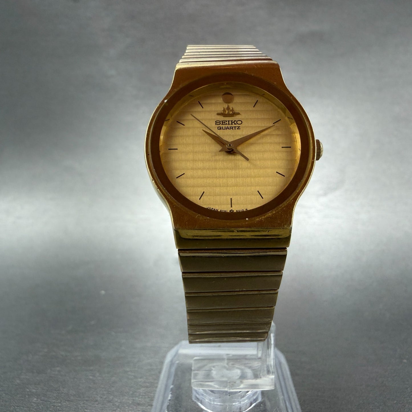 Seiko Watch Women 28mm Champagne Dial Gold Tone Round 5y91-6010 New Battery VTG5