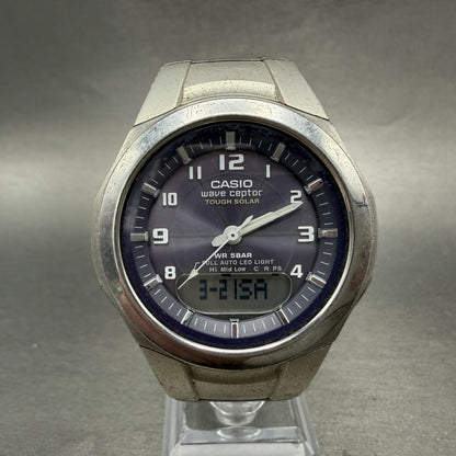 Casio Wave Ceptor Watch Men 42mm Blue Dial Analog Digital Steel WVA-400J Runs0