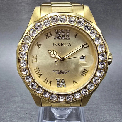 Invicta Watch Women 39mm Champagne Dial Gold Tone Date Round 15252 New Battery0