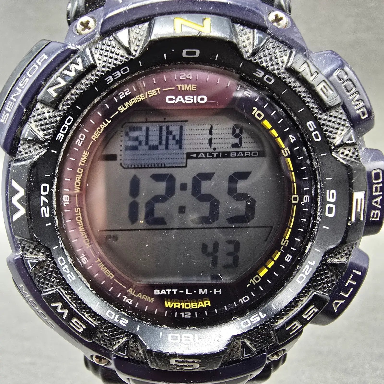 Casio Protek PAG-240 Watch Men 51mm Blue Black triple Senor Alarm Solar Works1