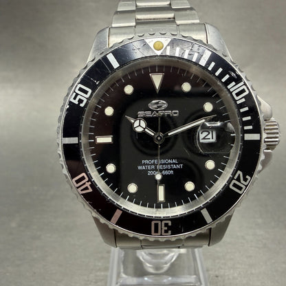Seapro Dive Watch Men 40mm Black Dial Silver Tone Date Automatic Runs0