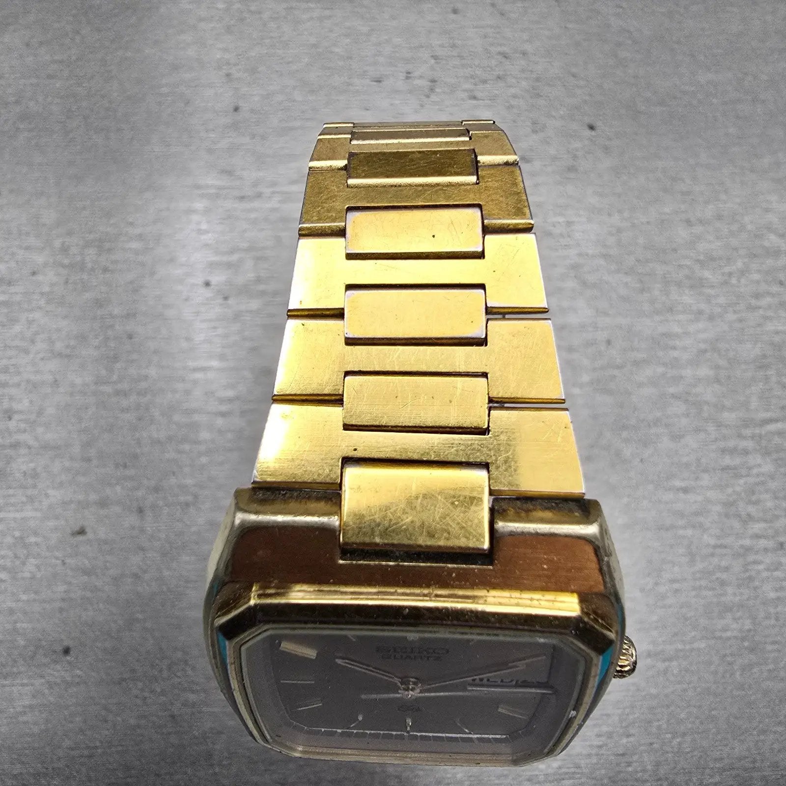 Seiko SQ Watch Men 32mm Silver Dial Gold Tone Daydate 8223-5249 New Battery VTG4