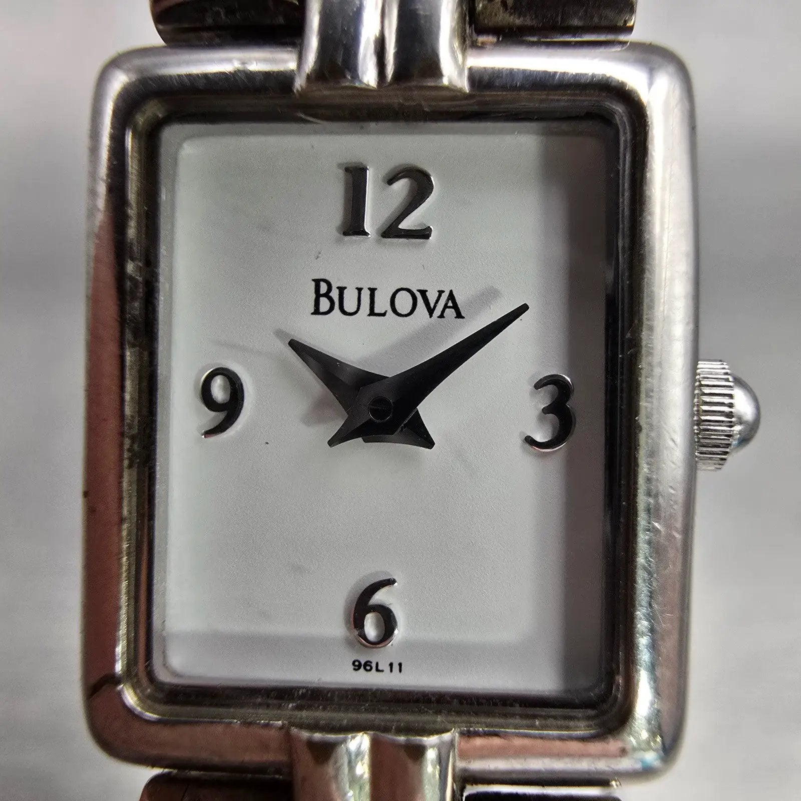 Bulova Watch Women 16mm White Dial Silver Tone Rectangle New Battery Vintage1