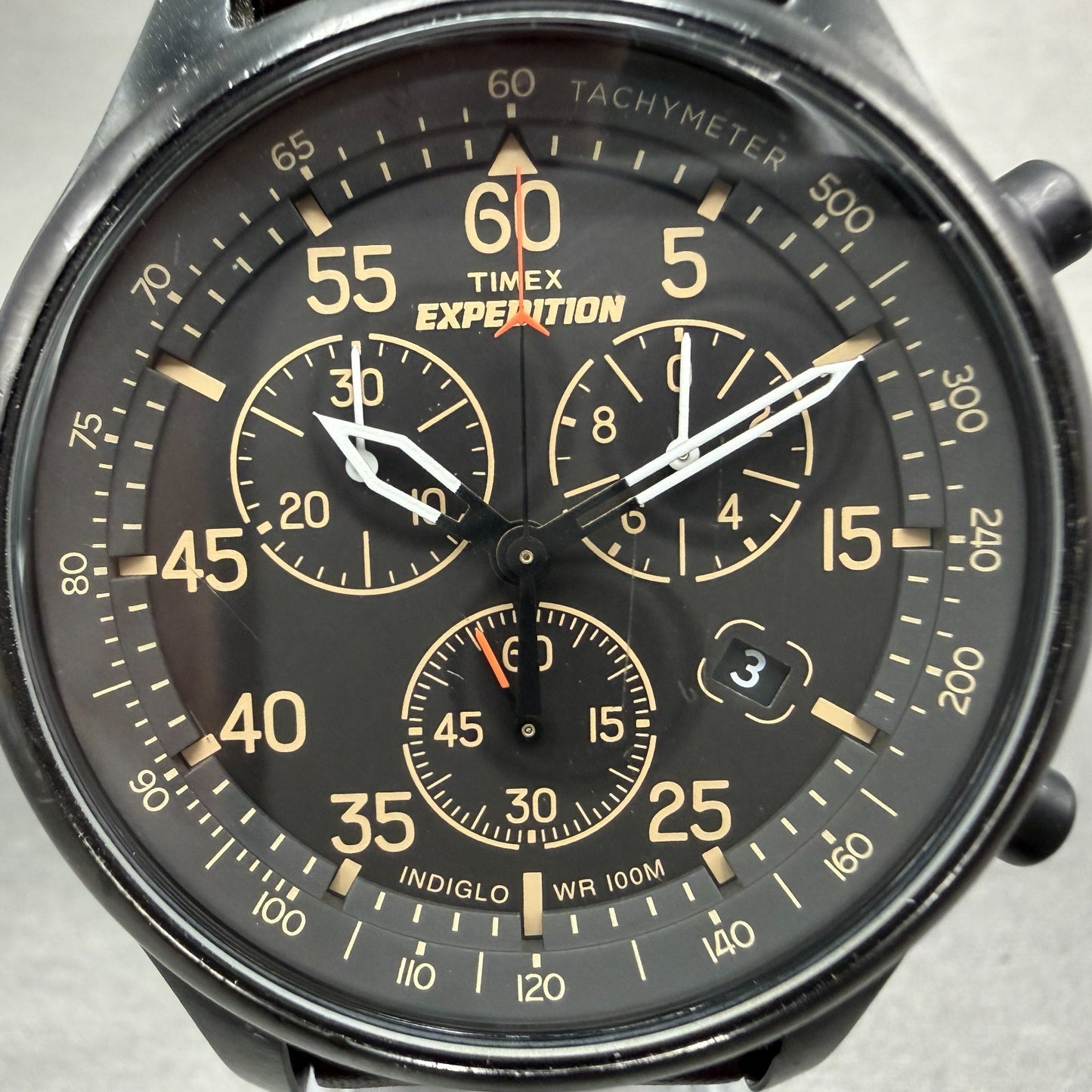 Timex Expedition Field Chronograph Watch Men 43mm Black Dial Black Tone New BatA1