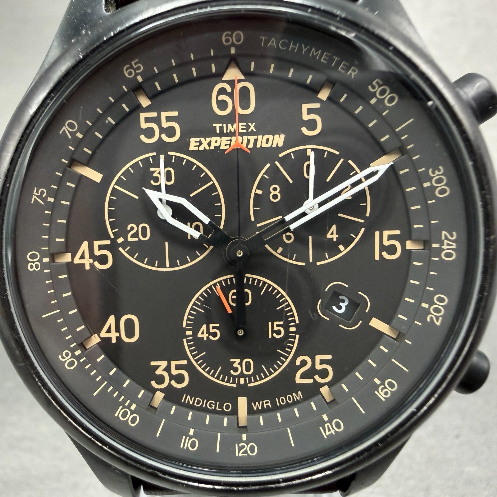 Timex Expedition Field Chronograph Watch Men 43mm Black Dial Black Tone New BatA1