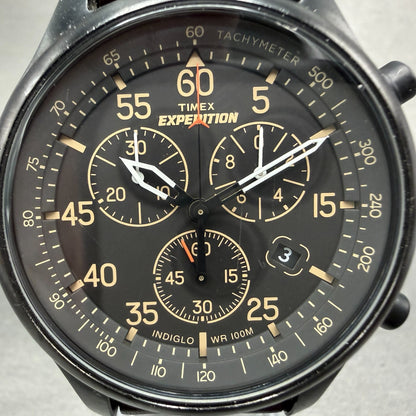 Timex Expedition Field Chronograph Watch Men 43mm Black Dial Black Tone New BatA1
