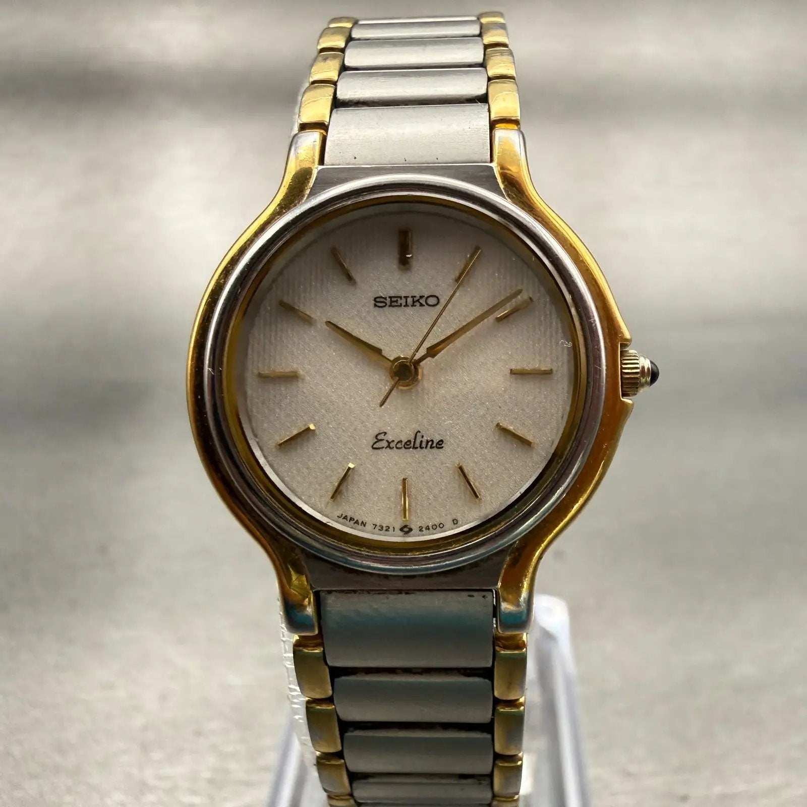 Seiko Exceline Watch Women 24mm White Dial Two Tone Round 7321-0520 New Battery0