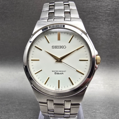Seiko Watch Men 34mm White Dial Silver Round 7N01-0DM0 New Battery Bracelet JDM0
