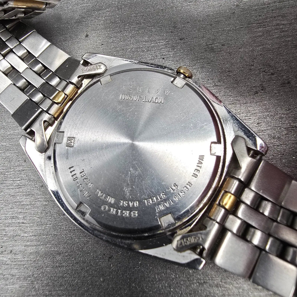 Seiko President Watch Men 35mm Silver Dial Two Tone Daydate 7N43-8111 New Batt12