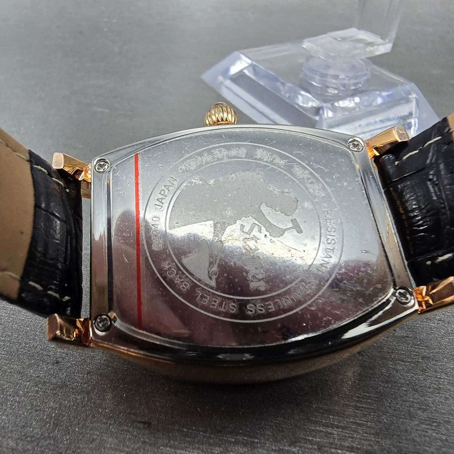 Stauer Boulevardier Tank Watch Men 34mm White Dial Rose Gold Tone Date New Batt9