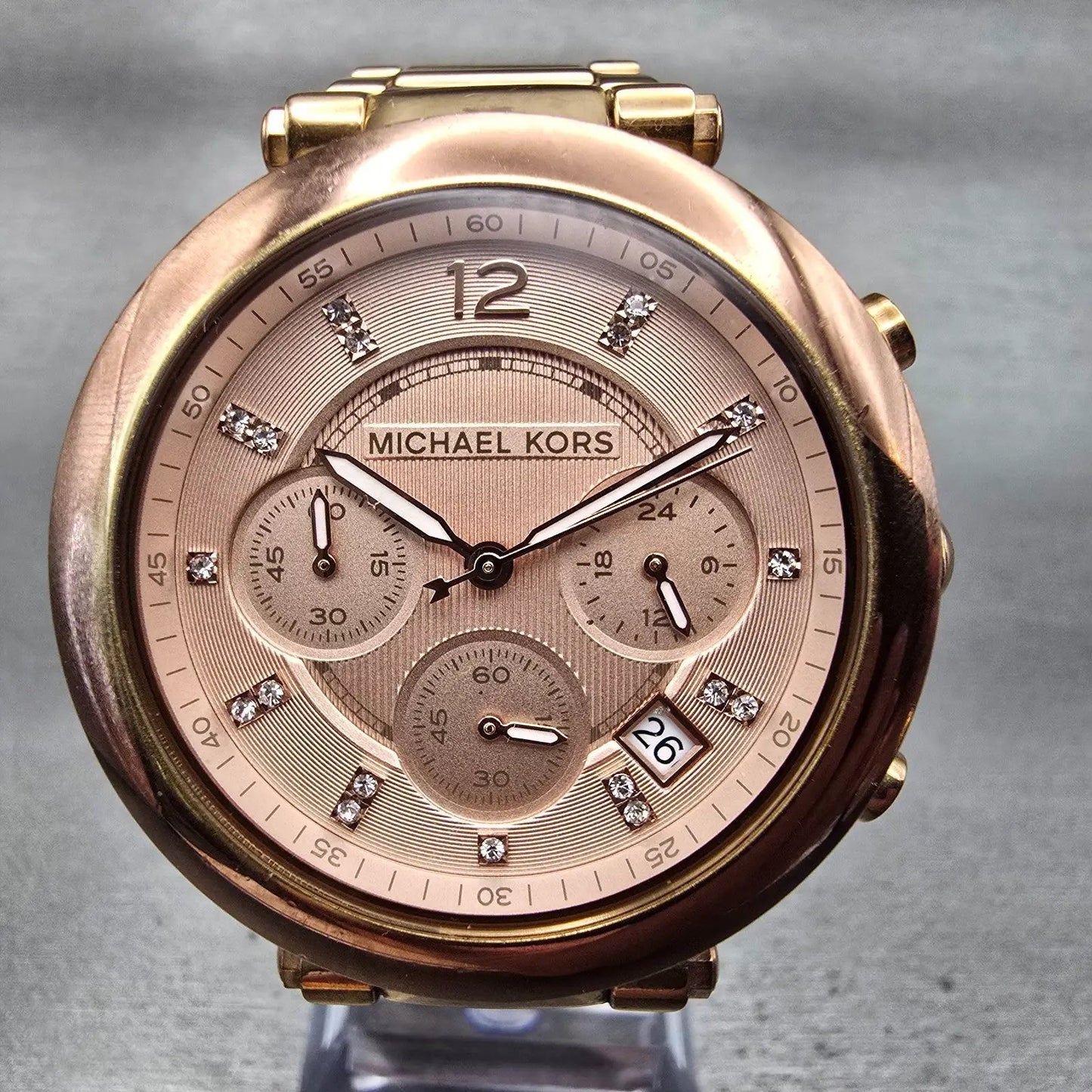 Michael Kors Parker Watch Women 39mm Pink Dial Rose Gold Chrono MK5277 New Batt1