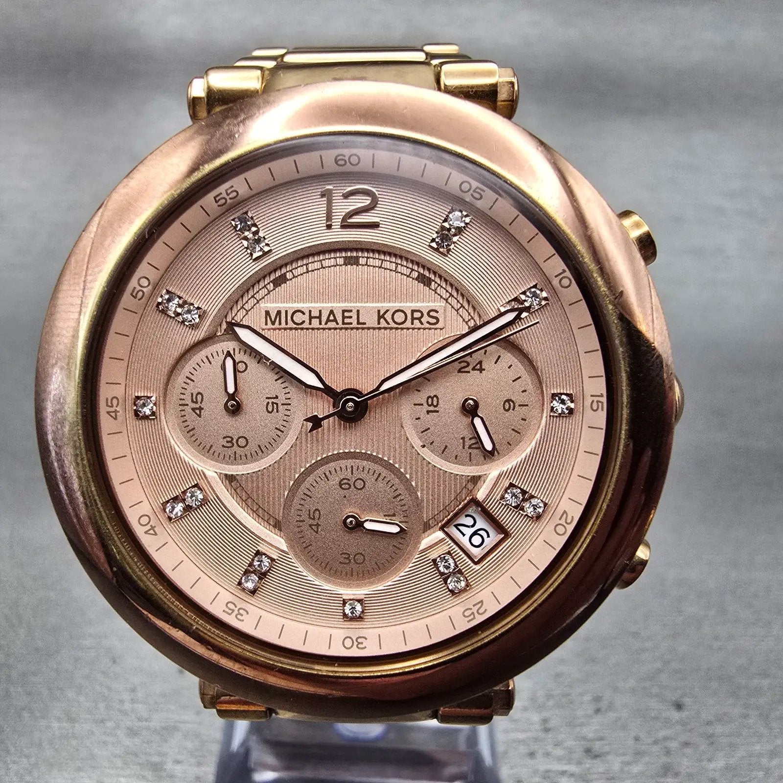 Michael Kors Parker Watch Women 39mm Pink Dial Rose Gold Chrono MK5277 New Batt1